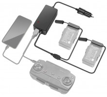 Автомобильное зарядное устройство для 2 аккумуляторов и пульта DJI Mavic Air повышенной мощности (2 USB) (YX)