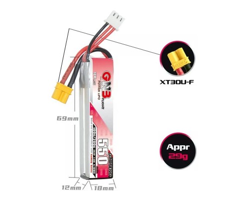 Аккумулятор GNB 550мАч 2S 100C LiPo (XT30) Аккумулятор GNB 550мАч 2S 100C LiPo (XT30)