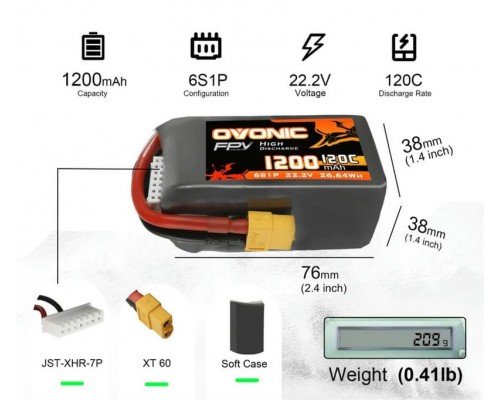 Аккумулятор OVONIC 1200мАч 6S 120C LiPo (XT60) Аккумулятор OVONIC 1200мАч 6S 120C LiPo (XT60)