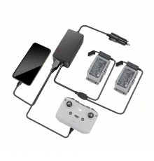 Автомобильное зарядное устройство для 2 аккумуляторов и пульта DJI Mavic Air 2 / Air 2S повышенной мощности (2 USB) (YX)
