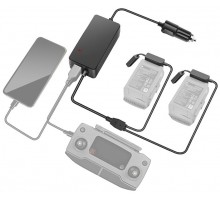 Автомобильное зарядное устройство для 2 аккумуляторов и пульта DJI Mavic 2 повышенной мощности (2 USB) (YX)
