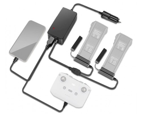 Автомобильное зарядное устройство для 2 аккумуляторов и пульта DJI Mavic 3 повышенной мощности (2 USB) (YX)