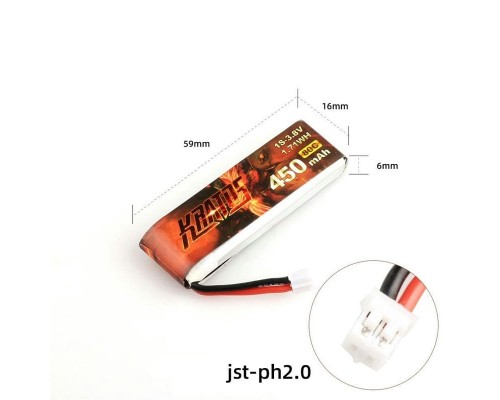 Аккумулятор HGLRC KRATOS 450мАч 1S 80C LiHV (PH2.0) (5 шт.) Аккумулятор HGLRC KRATOS 450мАч 1S 80C LiHV (PH2.0) (5 шт.)