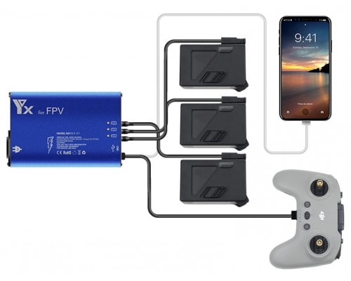 Зарядное устройство для 3 аккумуляторов и пульта DJI FPV (YX) Зарядное устройство для 3 аккумуляторов и пульта DJI FPV (YX)
