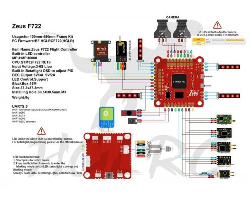 Полётный контроллер HGLRC DJI Zeus F722 3-6S Полётный контроллер HGLRC DJI Zeus F722 3-6S