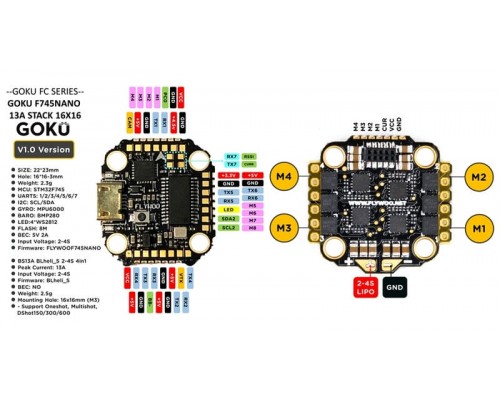 Стек Flywoo Goku F745 2-4S 16x16 (F745 FC + 13A 4в1 ESC)